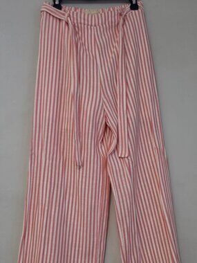 Girls' Pink and White Vertical Striped Wide-Leg Tie-Waist Pants